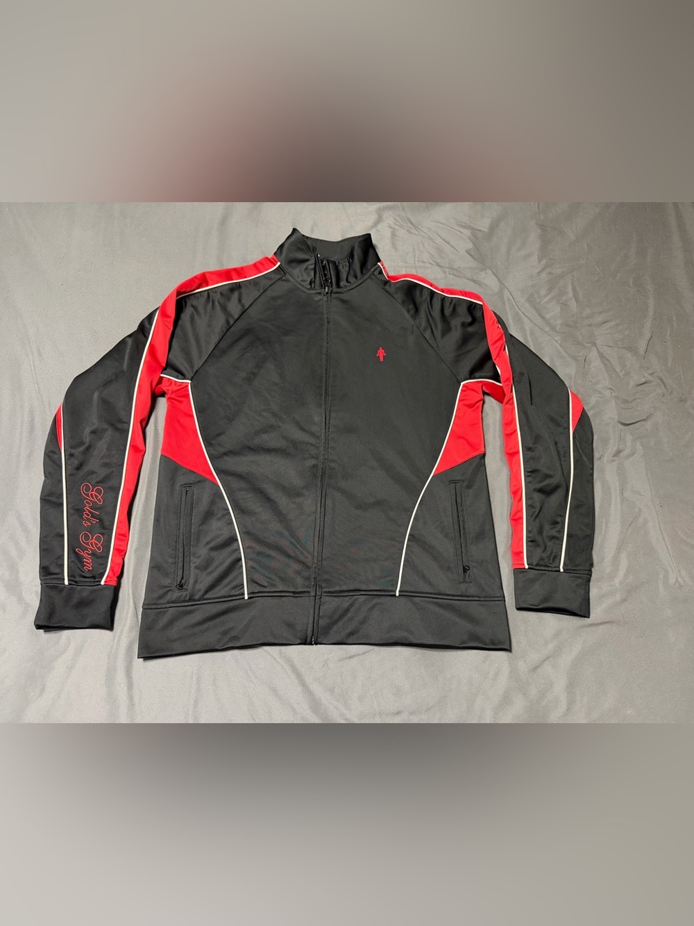 Gold's Gym Vintage Track Jacket Script Logo Mens L Full Zip Black Red